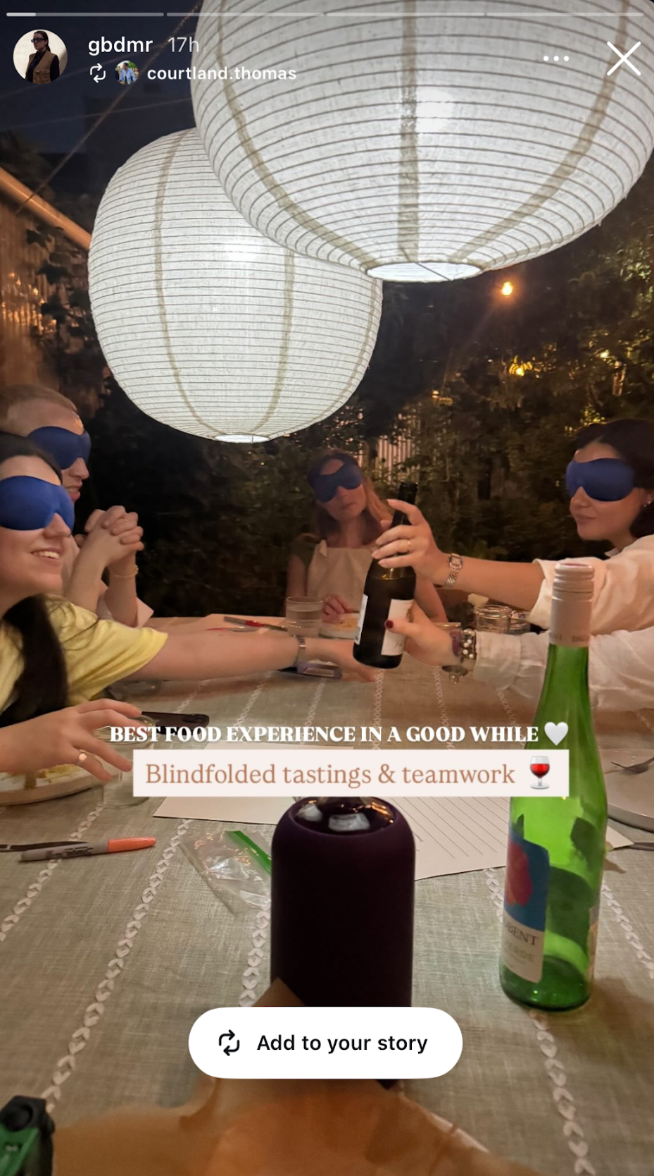 Blindfolded tasting and teamwork dinner experience